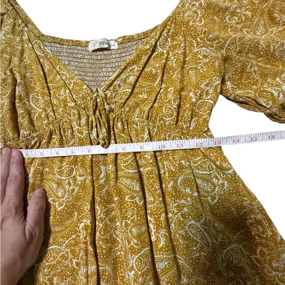 Rewind Boho Mixed Paisley Print Juniors Sz Large Yellow Mini Dress - Picture 3 of 9